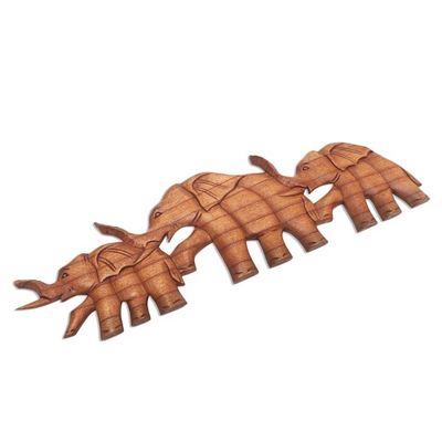 Alternate image for Wood Elephant Relief Panel Hand in Hand