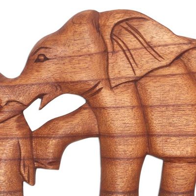 Alternate image for Wood Elephant Relief Panel Hand in Hand