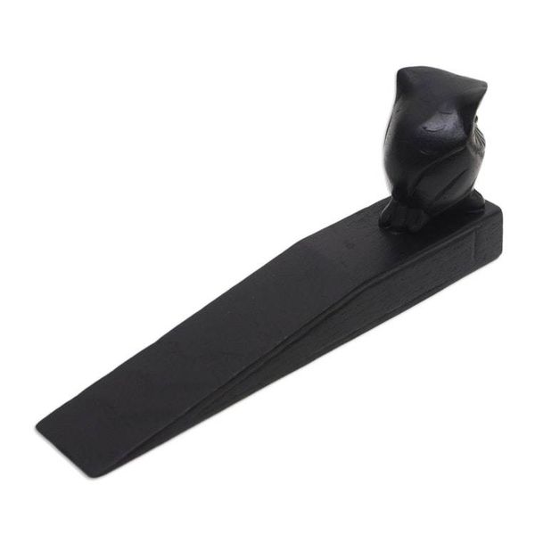 Alternate image for Jempinis Wood Door Stop with Little Black Owl Mysterious Black Owl