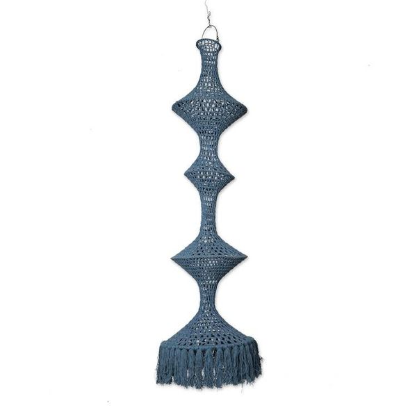 Alternate image for Cotton Macrame Indoor Decorative Accent Hanging Lamp in Blue Bohemian Blue