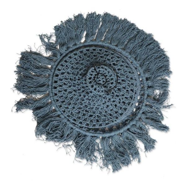 Alternate image for Cotton Macrame Indoor Decorative Accent Hanging Lamp in Blue Bohemian Blue