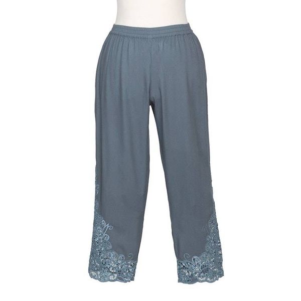 Alternate image for Floral Embroidered Rayon Pants in Smoke from Bali Smoke Padma Flower