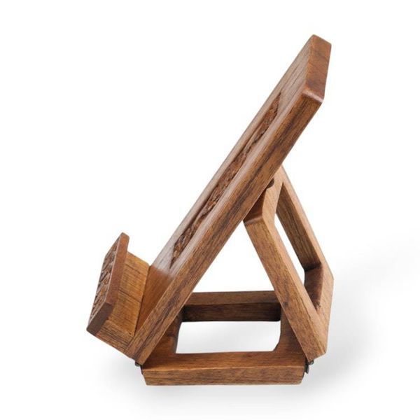 Alternate image for Hand-Carved Foldable Wood Phone Holder with Floral Motifs Floral Future
