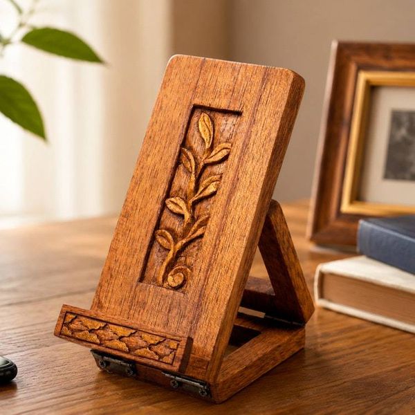 Alternate image for Nature-Themed Foldable Brown Jempinis Wood Phone Holder Thriving Modernity