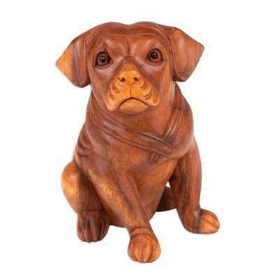 Alternate image for Handcrafted Balinese Suar Wood Dog Statuette Puppy-Dog Eyes