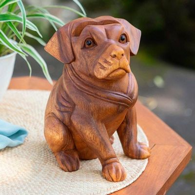 Alternate image for Handcrafted Balinese Suar Wood Dog Statuette Puppy-Dog Eyes
