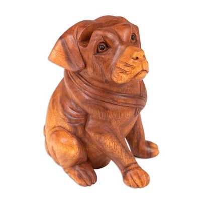 Alternate image for Handcrafted Balinese Suar Wood Dog Statuette Puppy-Dog Eyes