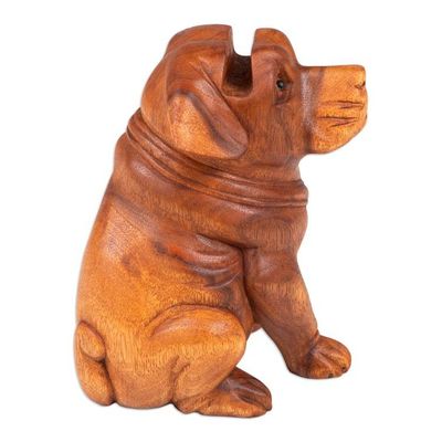 Alternate image for Handcrafted Balinese Suar Wood Dog Statuette Puppy-Dog Eyes