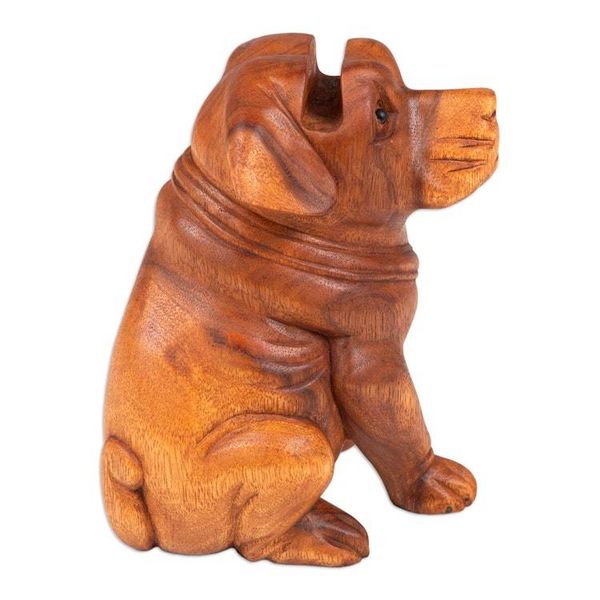 Alternate image for Handcrafted Balinese Suar Wood Dog Statuette Puppy-Dog Eyes