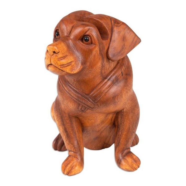 Alternate image for Handcrafted Balinese Suar Wood Dog Statuette Puppy-Dog Eyes