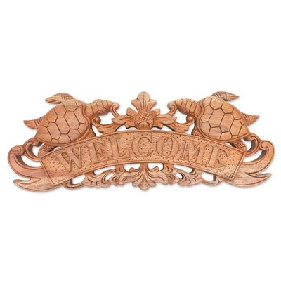 Alternate image for Hand Carved Turtle Wood Welcome Sign from Bali Turtle Welcome