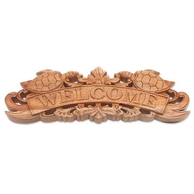 Alternate image for Hand Carved Turtle Wood Welcome Sign from Bali Turtle Welcome