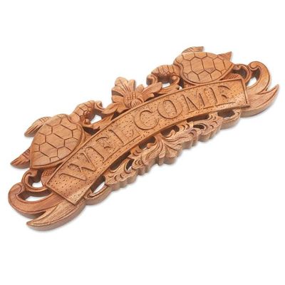 Alternate image for Hand Carved Turtle Wood Welcome Sign from Bali Turtle Welcome