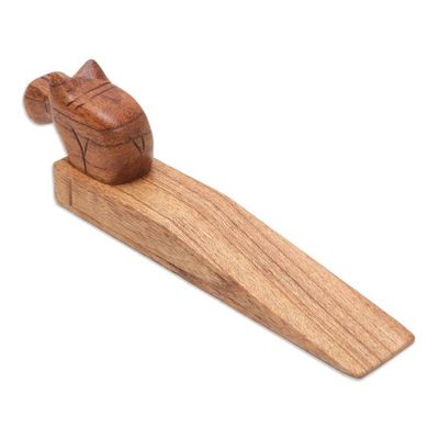Alternate image for Hand-Carved Hippo Wood Door Stop in Natural Brown Protective Hippo