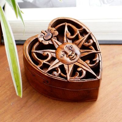 Alternate image for Hand Made Wood Puzzle Box with Sun Motif Sun of Love