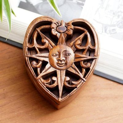 Alternate image for Hand Made Wood Puzzle Box with Sun Motif Sun of Love