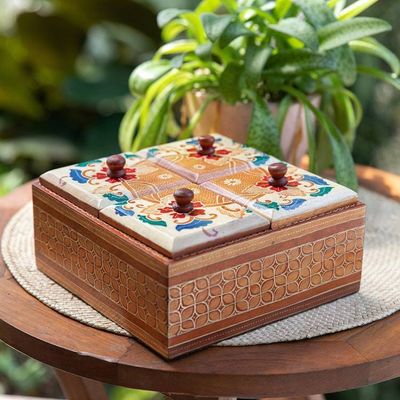 Primary image for Floral Batik Wood Decorative Box from Indonesia Javanese Memory