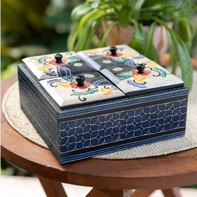Primary image for Floral Batik Wood Decorative Box from Indonesia Javanese Secret