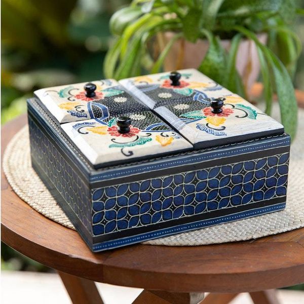 Alternate image for Floral Batik Wood Decorative Box from Indonesia Javanese Secret