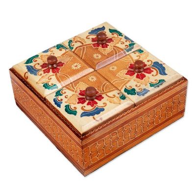 Alternate image for Floral Batik Wood Decorative Box from Indonesia Javanese Memory