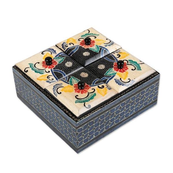 Alternate image for Floral Batik Wood Decorative Box from Indonesia Javanese Secret