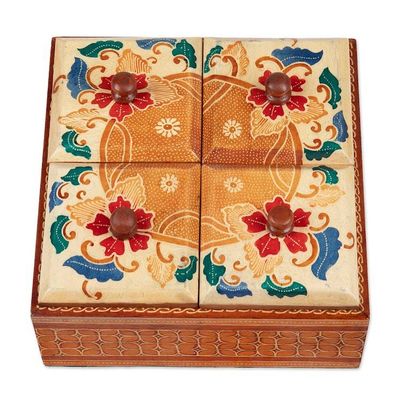 Alternate image for Floral Batik Wood Decorative Box from Indonesia Javanese Memory
