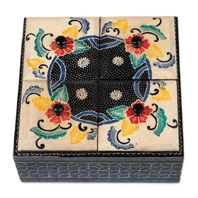 Alternate image for Floral Batik Wood Decorative Box from Indonesia Javanese Secret