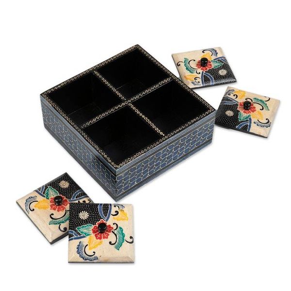 Alternate image for Floral Batik Wood Decorative Box from Indonesia Javanese Secret