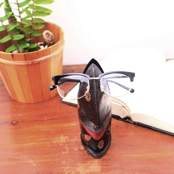 Alternate image for Hand-Painted Batik Wood Eyeglasses Holder from Java Batik Nose