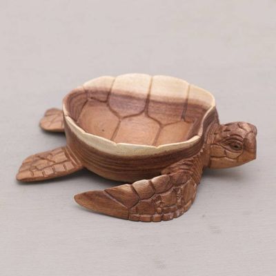 Alternate image for Suar Wood Tortoise Catchall Hand Carved in Bali Kura Kura Keeper