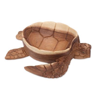 Alternate image for Suar Wood Tortoise Catchall Hand Carved in Bali Kura Kura Keeper