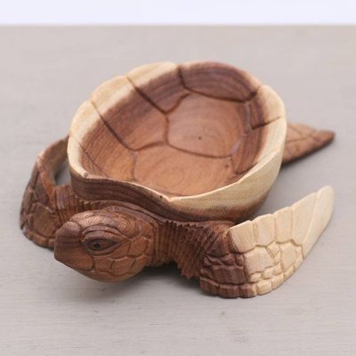Alternate image for Suar Wood Tortoise Catchall Hand Carved in Bali Kura Kura Keeper