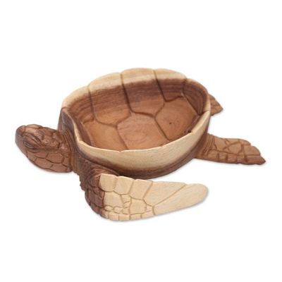 Alternate image for Suar Wood Tortoise Catchall Hand Carved in Bali Kura Kura Keeper