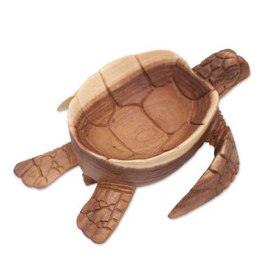 Alternate image for Suar Wood Tortoise Catchall Hand Carved in Bali Kura Kura Keeper
