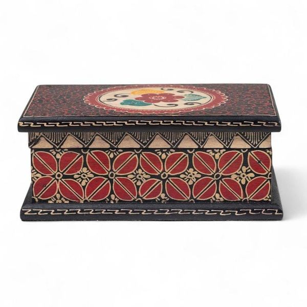 Alternate image for Floral-Themed Batik Wood Jewelry Box Lined in Velvet Summer Hibiscus