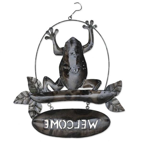 Alternate image for Handcrafted Frog-Themed Iron Welcome Sign from Bali Frogs Realm