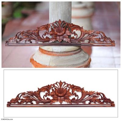 Alternate image for Handcrafted Floral Wood Relief Panel Island Peony