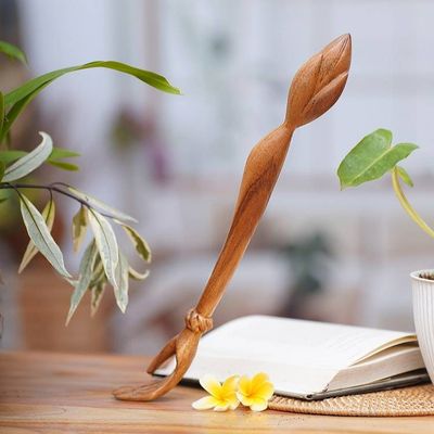 Alternate image for Lotus Flower Wood Hand Back Scratcher Hand Carved in Bali Lotus Ease in Natural