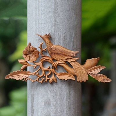 Alternate image for Hand-Carved Suar Wood Balinese Myna Bird Relief Panel Balinese Myna Bird
