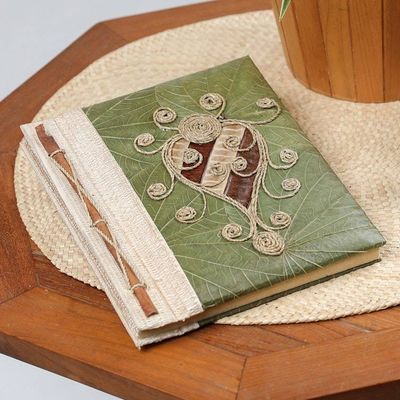 Alternate image for Turtle-Themed Natural Fiber Journal with 41 Rice Paper Pages Twirly Turtle