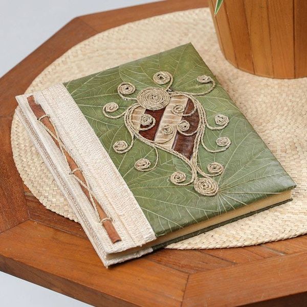Alternate image for Turtle-Themed Natural Fiber Journal with 41 Rice Paper Pages Twirly Turtle
