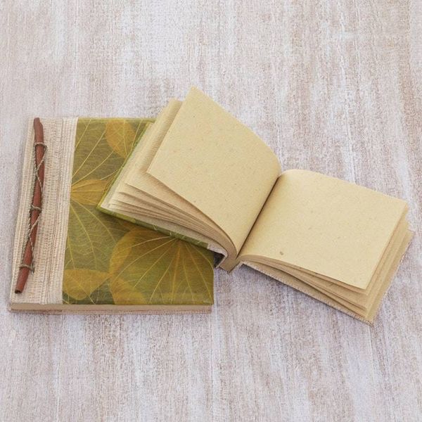 Alternate image for Handcrafted Pair of Rice Paper Notebooks from Indonesia Autumn Spirit in Olive