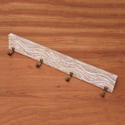 Alternate image for Whitewashed Wood Coat or Key Rack with Dolphin Hooks Dolphin Beach