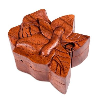 Alternate image for Decorative Wood Puzzle Box with Lotus Motif Lotus Secret