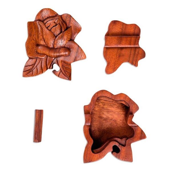 Alternate image for Decorative Wood Puzzle Box with Lotus Motif Lotus Secret