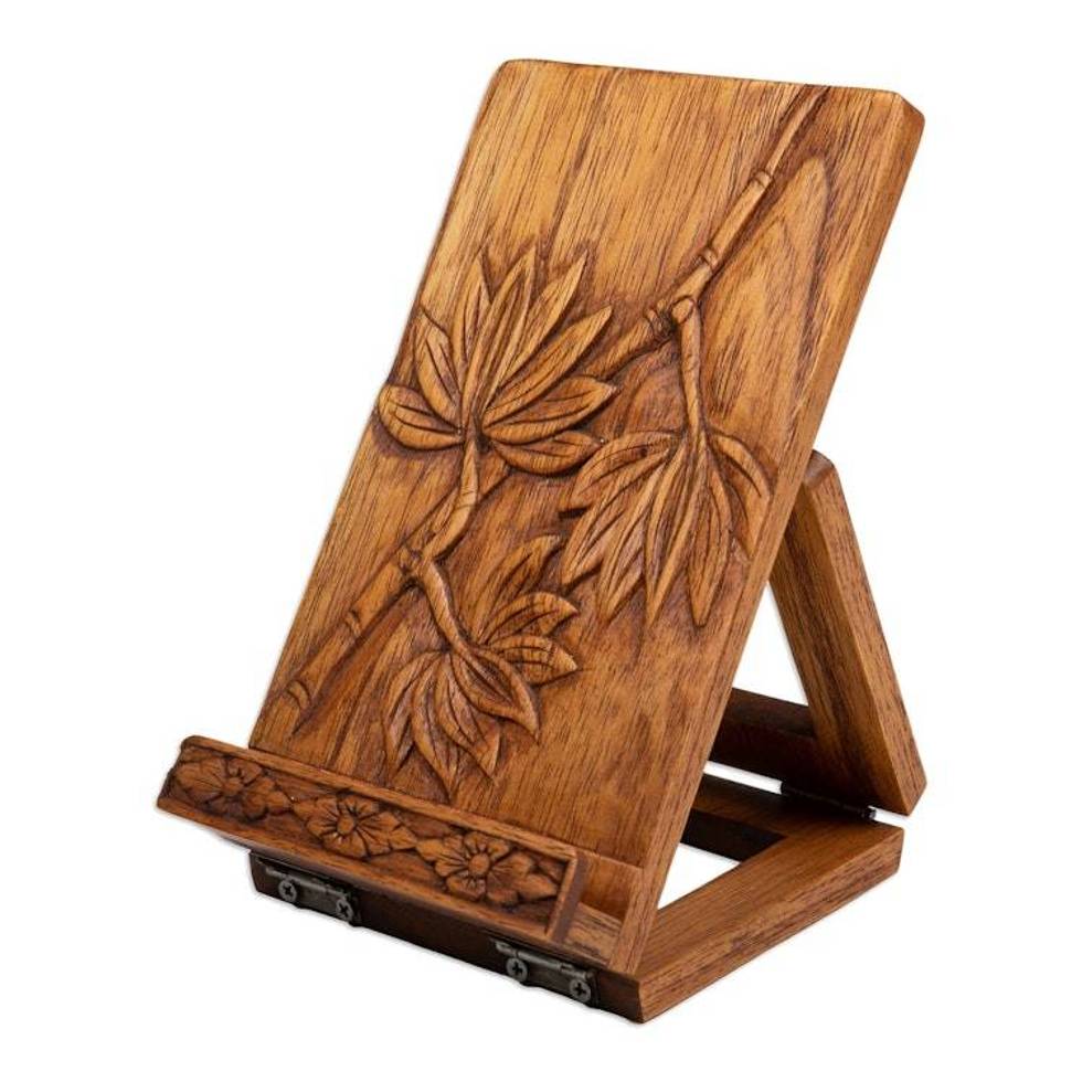 Nature-Inspired Jempinis Wood Tablet Stand from Bali 'Summer Enchantment'