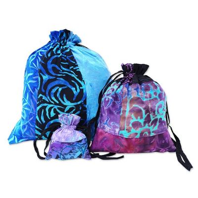 Main image for Balinese-Made Set of 3 Batik Patchwork Rayon Gift Pouches Nocturnal Fest
