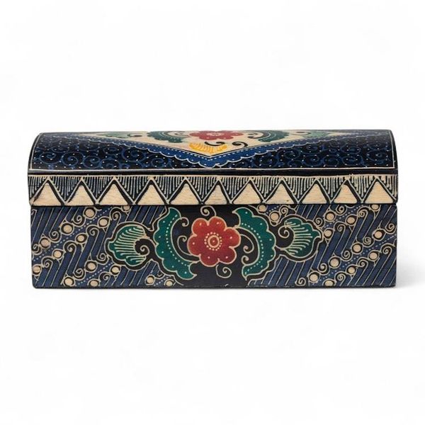Alternate image for Hand-Carved Floral Rectangular Lined Batik Wood Jewelry Box Indigo Garden