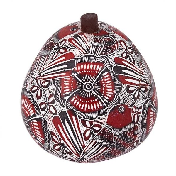 Alternate image for Red Birds and Flowers Hand Carved Gourd Decorative Box Redbirds Song