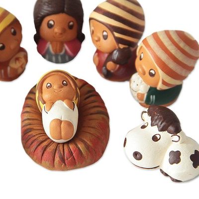 Alternate image for Folk Art Ceramic Figurines 9 Piece Nativity Set from Peru Little Nativity